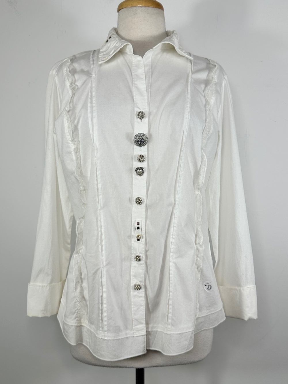 Dismero Long Sleeve Button Up Shirt Top Made In Italy White Size XL Lagenlook